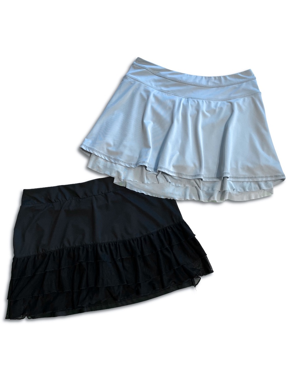 Set of 2 Y2K Tennis Skorts Ruffle Mesh Athletic Skirts Black Blue Pickleball